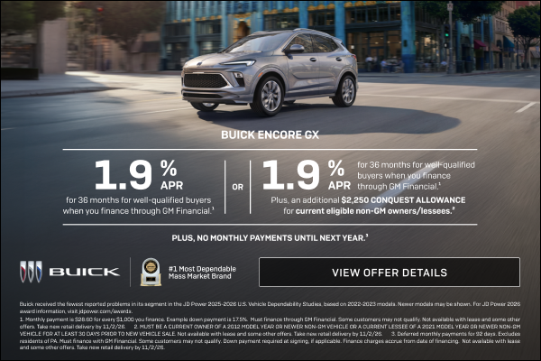 1.9% APR FOR 36 MONTHS 
FOR WELL-QUALIFIED BUYERS when you finance through GM Financial.1

Or 

1...