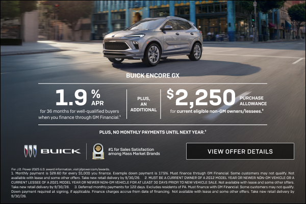 1.9% APR FOR 36 MONTHS 
FOR WELL-QUALIFIED BUYERS when you finance through GM Financial.1

Plus, ...
