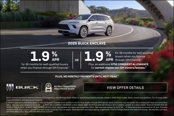 1.9% APR FOR 36 MONTHS 
FOR WELL-QUALIFIED BUYERS when you finance through GM Financial.1

Or

1....