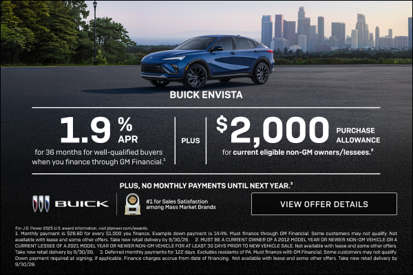 1.9% APR FOR 36 MONTHS 
FOR WELL-QUALIFIED BUYERS when you finance through GM Financial.1

Plus, ...